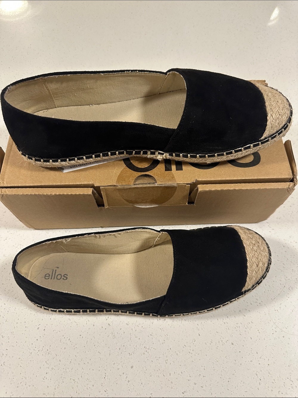 ellos Black Espadrille Slip-On Flats with Woven Toe